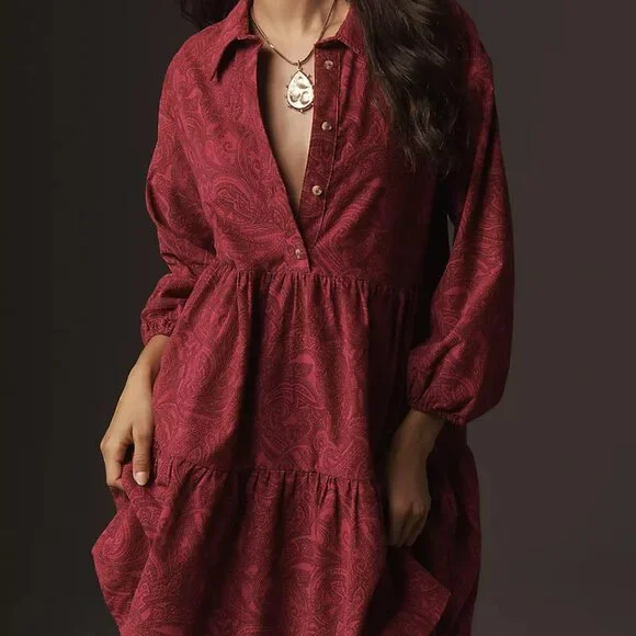 The Bettina Tiered Shirt Dress by Maeve: Mini Paisley Corduroy Edition